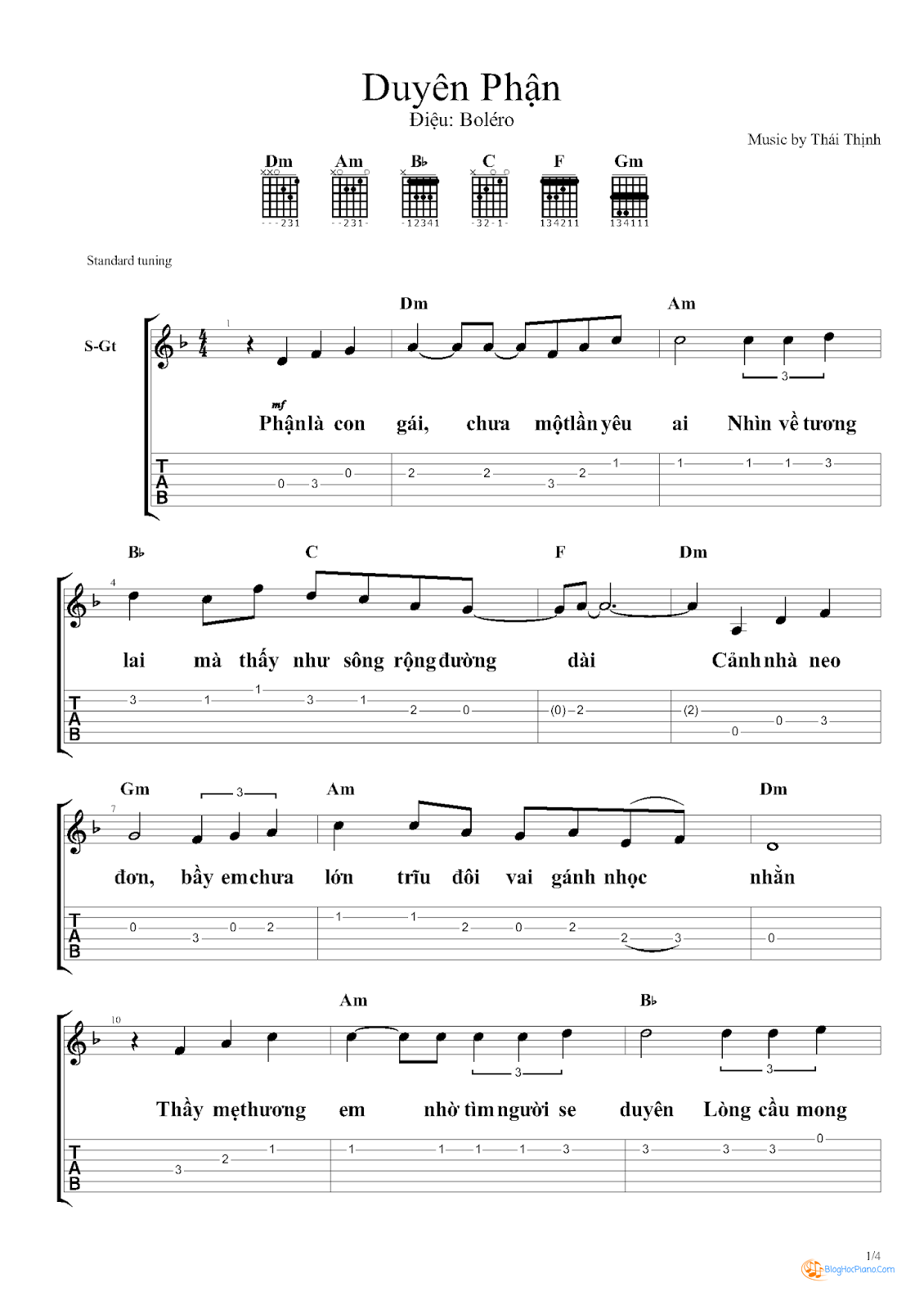 Duyên Phận Sheet Piano - Duyên Phận Hợp Âm Guitar Chuẩn