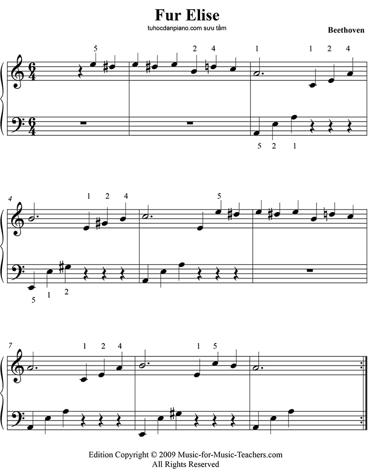 Piano sheet music fur elise easy 2 phiên bản | BloghocPiano.Com