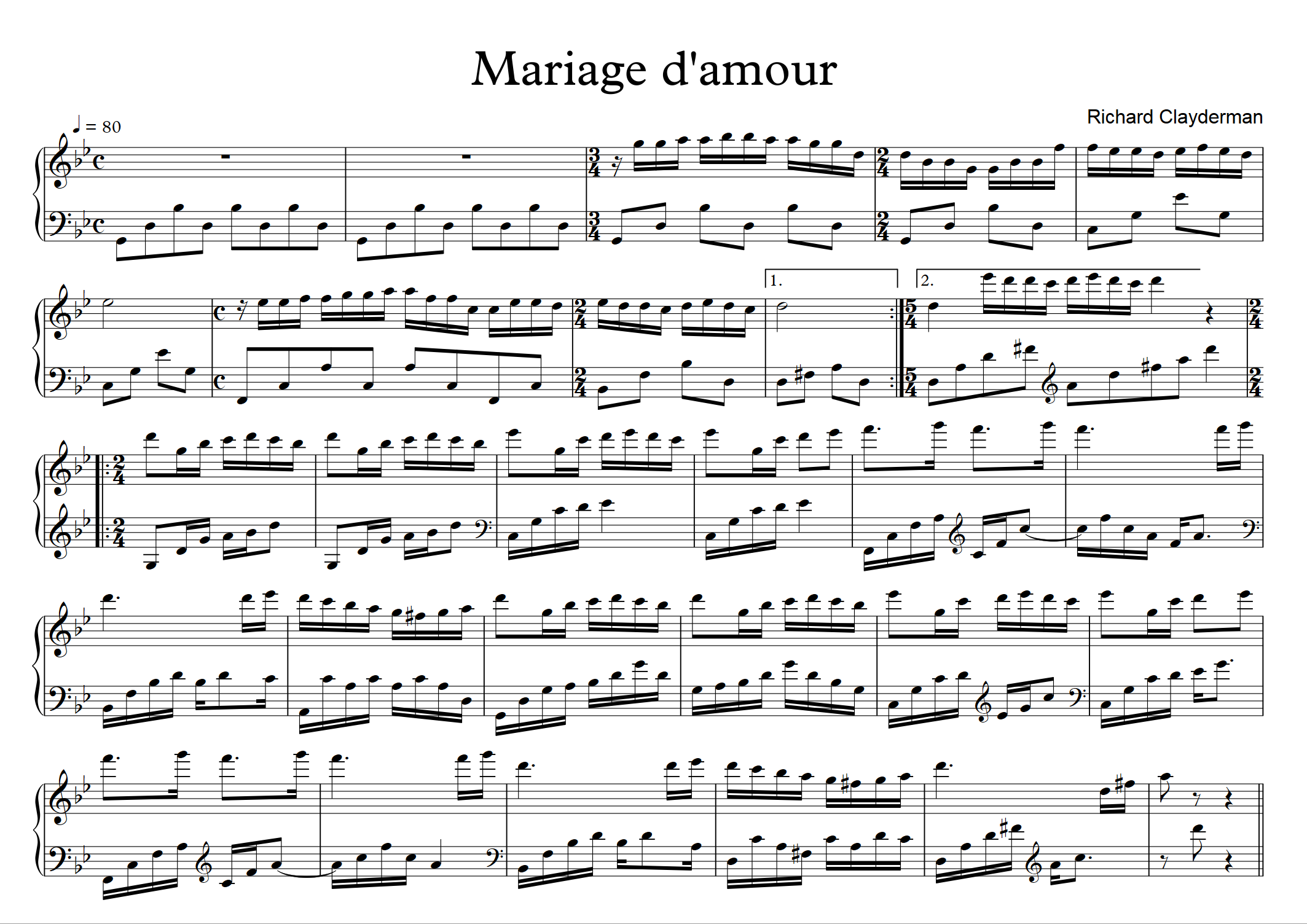 Sheet mariage dâ€™amour piano.